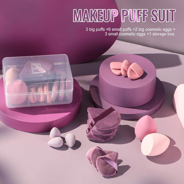 Makeup Sponge Set BS-MALL Triangle Puff 14 Pcs for Liquid, Cream, and Powder, Multi-colored Makeup Sponges