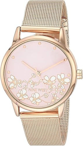 Nine West Women's Floral Dial Mesh Bracelet Watch
