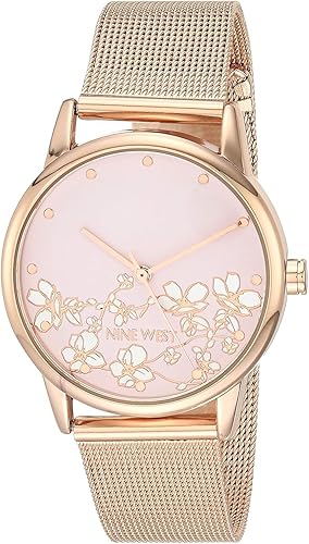 Nine West Women's Floral Dial Mesh Bracelet Watch