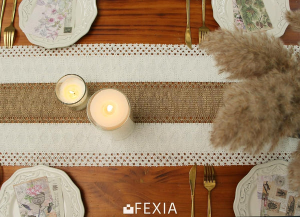 FEXIA Boho Table Runner for Thanksgiving Fall Christmas Home Decor with Tassels 72 Inches Long Pottery barn Furniture Farmhouse Rustic Macrame Burlap Table...
