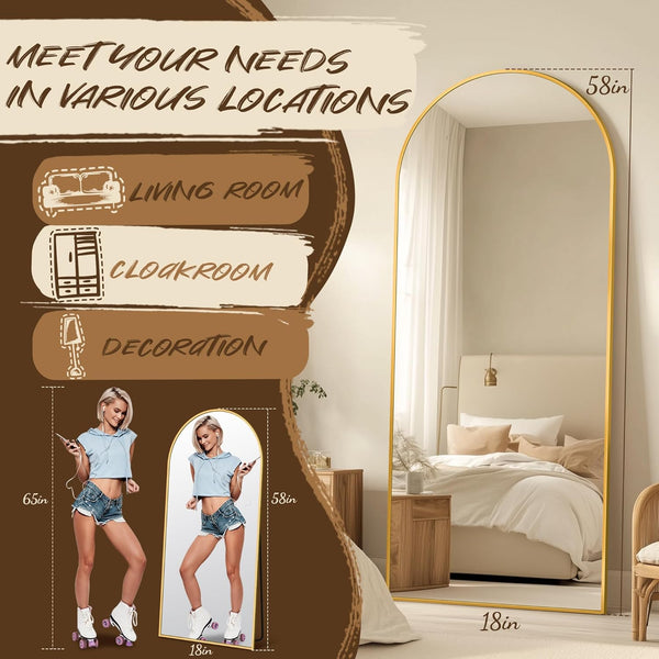 Antok Full Length Mirror, 58"x19" Floor Mirror, Arched Floor Standing Freestanding Arch Full Body Mirrors with Stand for Bedroom, Hanging Mounted...